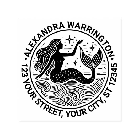 Verleidelijke Zeemeermin in Oceaangolven Naam Reto Zelfinktende Stempel (Design)