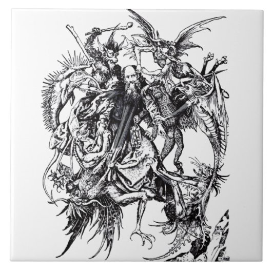 Verleiding van de heilige Antonius de Grote Tegeltje (Voorkant)