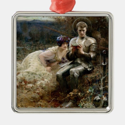 Verleiding van Sir Percival (Middeleeuwse Ridder) Metalen Ornament (Voorkant)