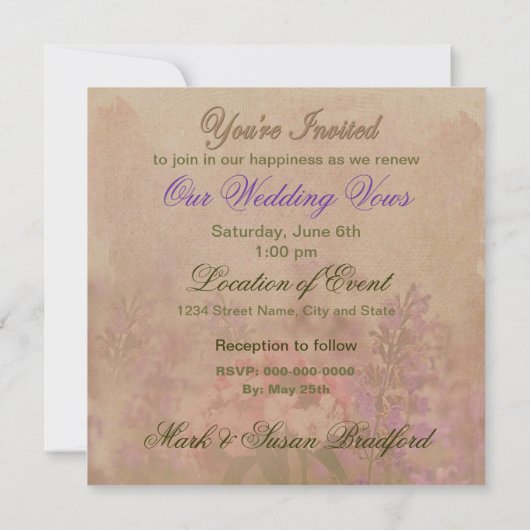 VERLENGING VAN WEDDING VOWS INVITATION - GARDEN KAART (Achterkant)
