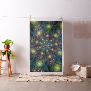 Verlicht abstract blauw paars fractaal patroon stof