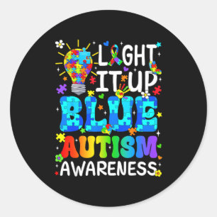 Verlicht autisme bewustzijn puzzelstuk jongens bla ronde sticker