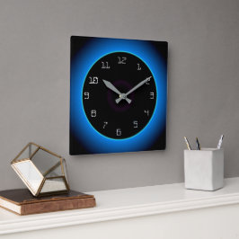 Verlicht blauw/Aqua zwart> wandklok