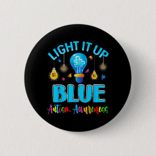 Verlicht Blauw Autistisch Autisme Bewustzijn Manne Ronde Button 5,7 Cm