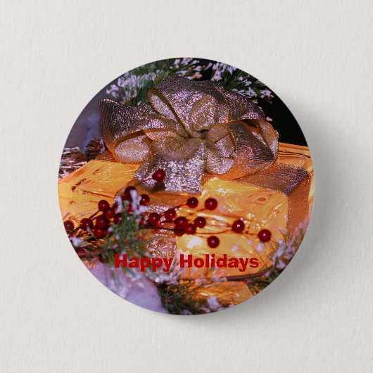 Verlicht Cadeau Kerstvakantie Button Pin (Voorkant)