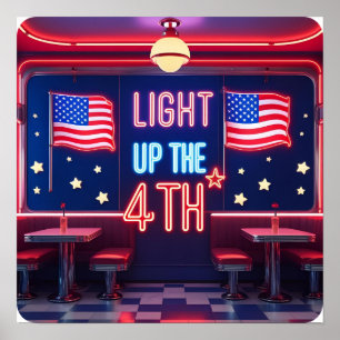 Verlicht de 4e Neon Fireworks Poster Print