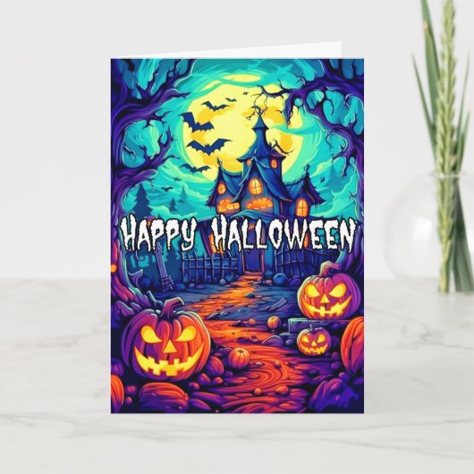 Verlicht Halloween Haunted Mansion Kaart (Voorkant)