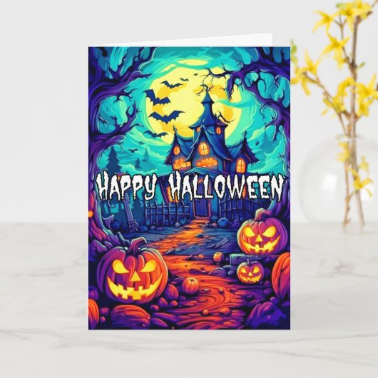 Verlicht Halloween Haunted Mansion Kaart (Gele Bloem)