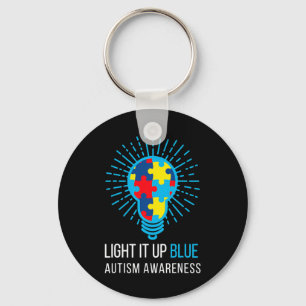 Verlicht het Blauw Autisme Bewustzijnslint Puzzel Sleutelhanger