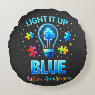 Verlicht het Blauw Autistisch Autisme Bewustzijn Rond Kussen