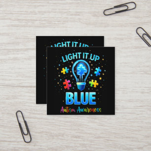 Verlicht het Blauw Autistisch Autisme Bewustzijn Vierkante Visitekaartje