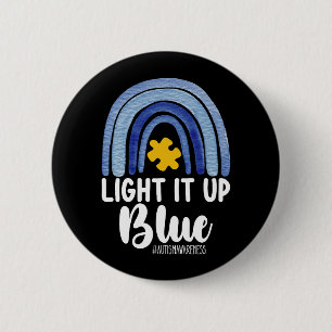 Verlicht het met Blauwe Regenboog Autisme Bewustzi Ronde Button 5,7 Cm
