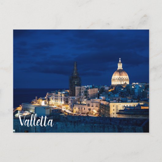Verlicht in de nacht van Valletta in de stad en ha Briefkaart (Voorkant)