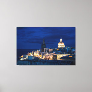 Verlicht in de nacht van Valletta in de stad en ha Canvas Afdruk