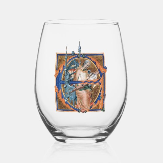 Verlicht Initiaal E Wijnglas Wijnglas Zonder Voet (Voorkant)