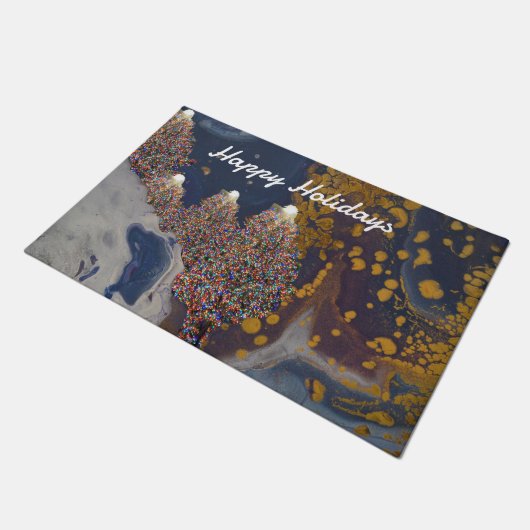 Verlicht kerstboom gepersonaliseerde deur mat (Schuin)