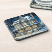 verlicht kersthuis bier onderzetter (Linkerzijde)