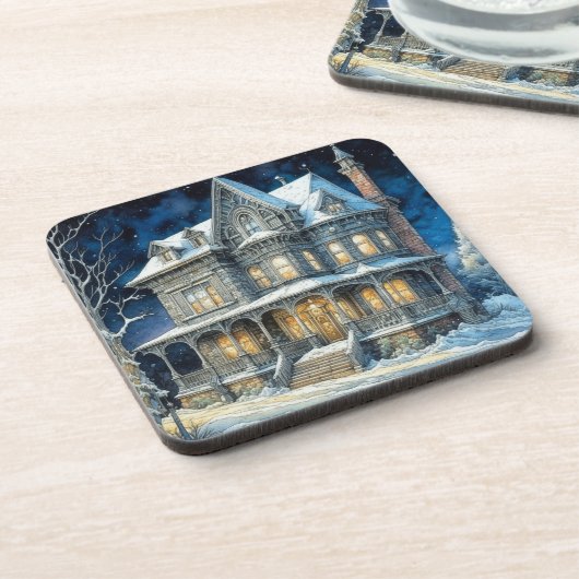 verlicht kersthuis bier onderzetter (Linkerzijde)