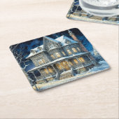 verlicht kersthuis kartonnen onderzetters (Schuin)