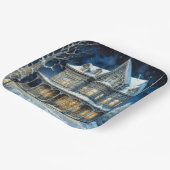  verlicht kersthuis papieren bordje (Gebogen)