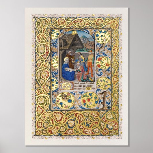 Verlicht kerststal middeleeuws Bijbel Poster (Voorkant)