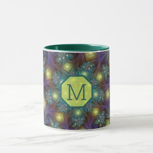Verlicht kleurrijk Fractal Art Pattern-monogram Mok (Midden)