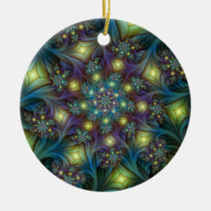 Verlicht modern blauw paars fractaal patroon keramisch ornament
