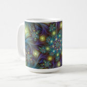 Verlicht modern blauw paars fractaal patroon koffiemok (Voorkant links)