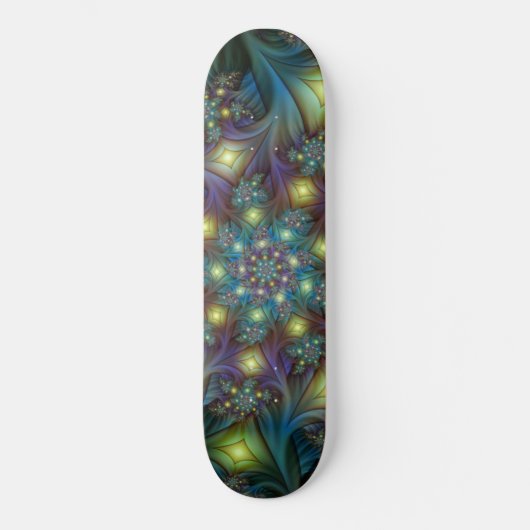 Verlicht modern blauw paars fractaal patroon skateboard (Voorkant)