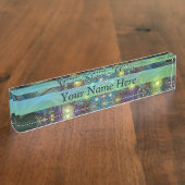 Verlicht modern blauw paarse Fractal Naam Naambordje (Zijkant)