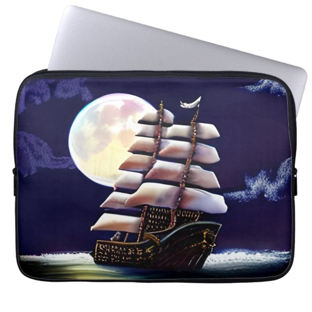 Verlicht schip op de oceaan onder de maan laptop sleeve (Voorkant)