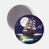 Verlicht schip op de oceaan onder de maan magneet (Voorkant / Achterkant)