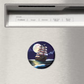 Verlicht schip op de oceaan onder de maan magneet (Insitu (Vaatwasser))