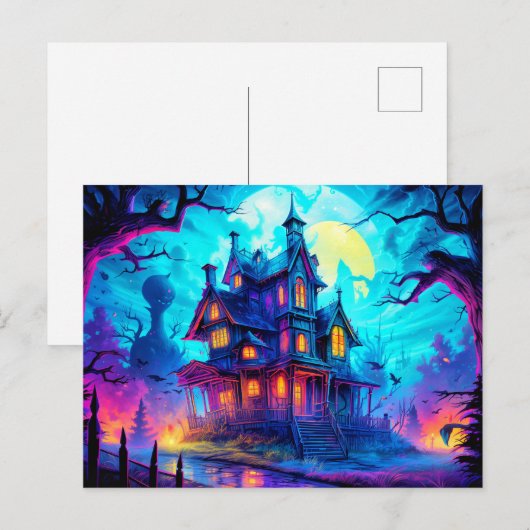 Verlicht spookhuis briefkaart (Voorkant / Achterkant)