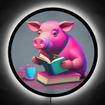 Verlicht Varken Lezen Een Boek LED Teken