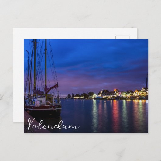 Verlichtde haven van Volendam 's nachts Briefkaart (Voorkant / Achterkant)