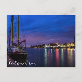 Verlichtde haven van Volendam 's nachts Briefkaart