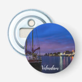 Verlichtde haven van Volendam 's nachts Button Flesopener (Voorkant)