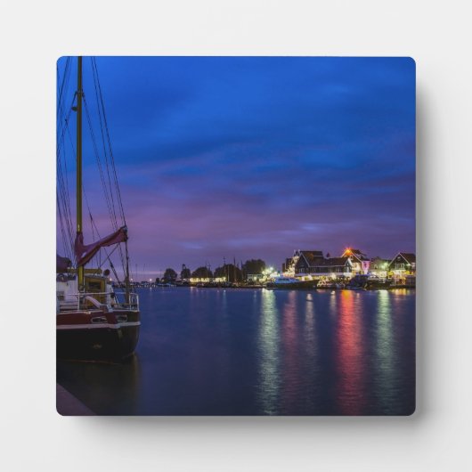 Verlichtde haven van Volendam 's nachts Fotoplaat (Voorkant)