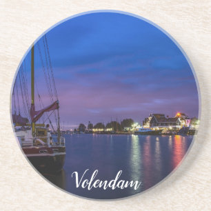 Verlichtde haven van Volendam 's nachts Zandsteen Onderzetter