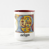 Verlichtde middeleeuwse blauwe en rode ijsheek let mok (Midden)