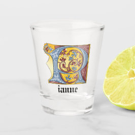 Verlichtde middeleeuwse blauwe en rode ijsheek let shot glas