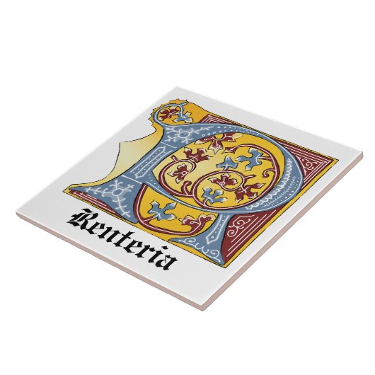 Verlichtde middeleeuwse blauwe en rode ijsheek let tegeltje (Zijkant)