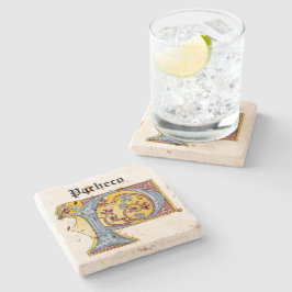 Verlichtde middeleeuwse blauwe en rode ijsheek P Stenen Onderzetter