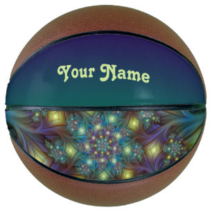 Verlichtde moderne blauwe paarse fractale kunstnaa basketbal