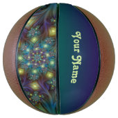 Verlichtde moderne blauwe paarse fractale kunstnaa basketbal (Verticaal)