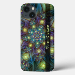 Verlichtde moderne blauwe paarse fractale kunstnaa iPhone 13 hoesje