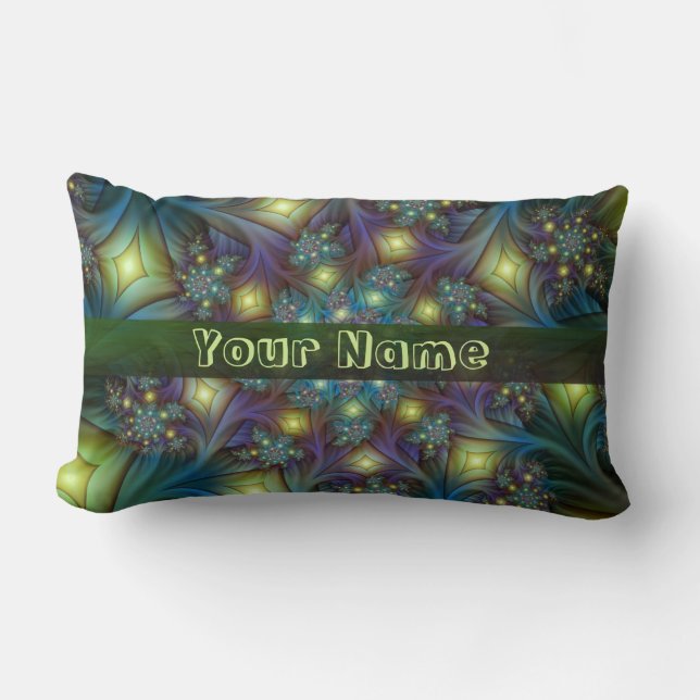 Verlichtde moderne blauwe paarse fractale kunstnaa kussen (Voorkant)