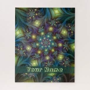 Verlichtde moderne blauwe paarse fractale kunstnaa legpuzzel