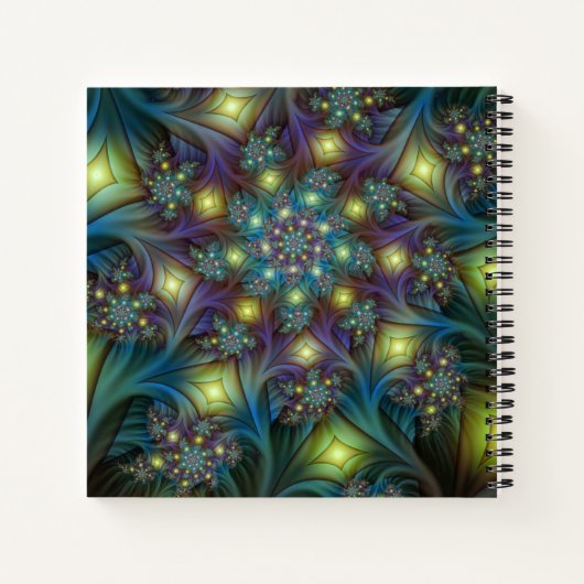 Verlichtde moderne blauwe paarse fractale kunstnaa notitieboek (Achterkant)